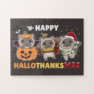 Puzzle Joyeux Hallothanksmas Chat Noël Elephant Jigsaw