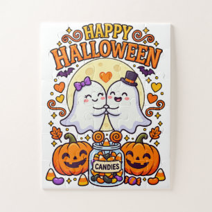 Puzzle Joyeux Halloween Couple de Fantômes Mignons avec P