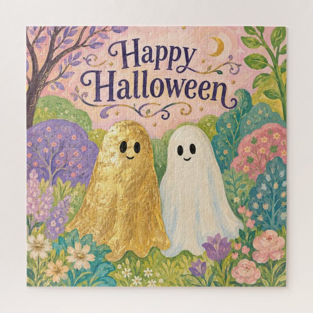 Puzzle Joyeux Halloween Jardin de Fleurs Fantôme Mignon (Vertical)