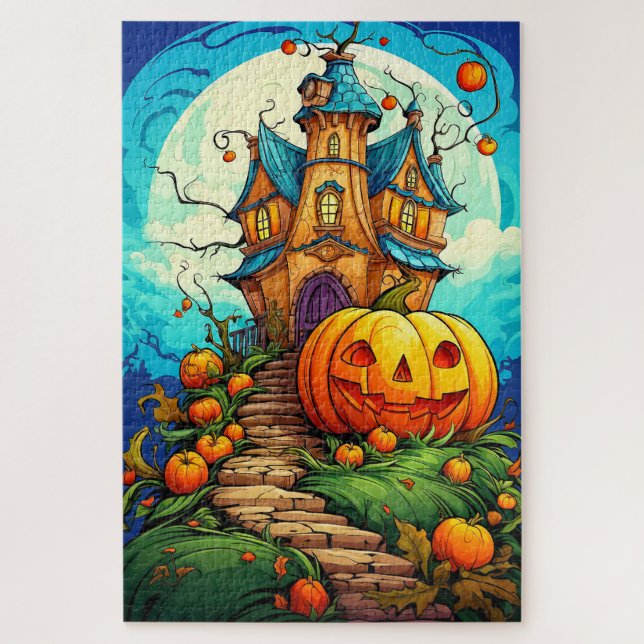 Puzzle Joyeux Halloween | Maison Citrouille et hantée (Vertical)