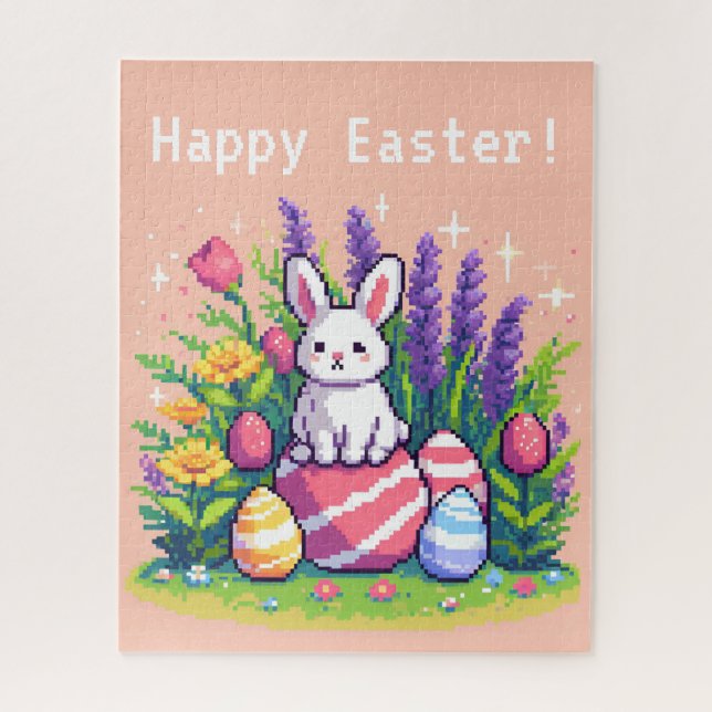 Puzzle Joyeux lapin de Pâques 8 bits art pixel (Vertical)