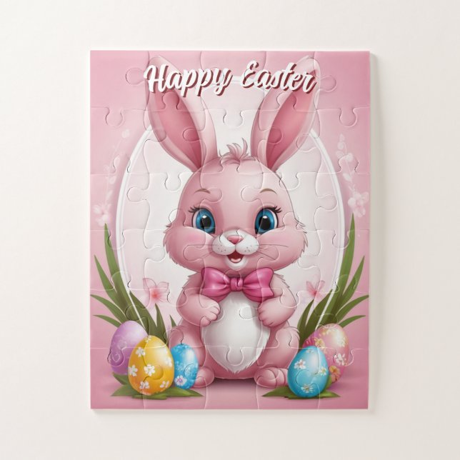 Puzzle Joyeux lapin rose de Pâques (Vertical)