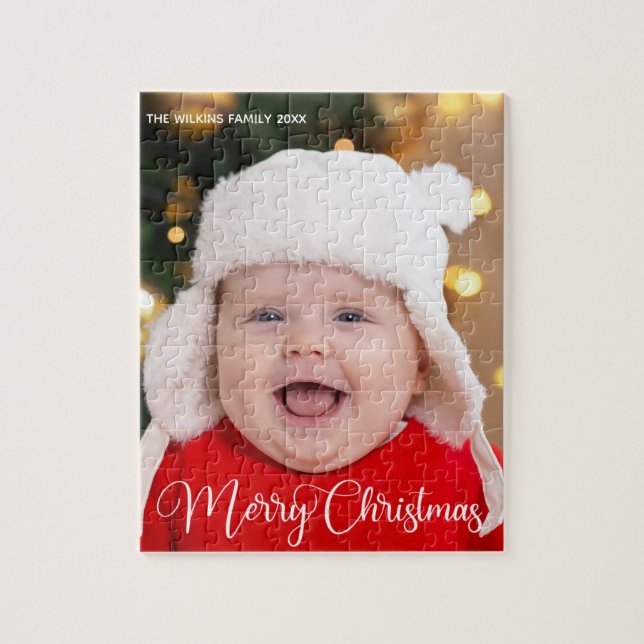 Puzzle Joyeux Noël bébé photo mignon cadeau personnalisé (Vertical)