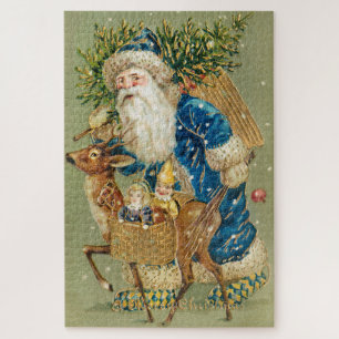 Puzzle Joyeux Noël, Carte Antique, Père Noël et Renne