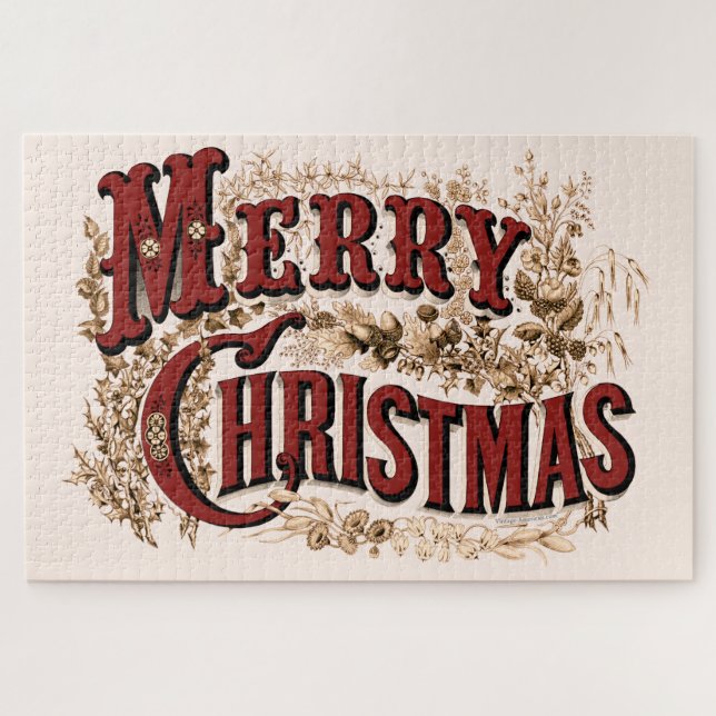 Puzzle Joyeux Noël - Carte postale Rouge et Or (Horizontal)
