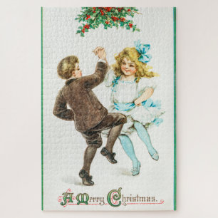 Puzzle Joyeux Noël - carte vintage, enfants dansants