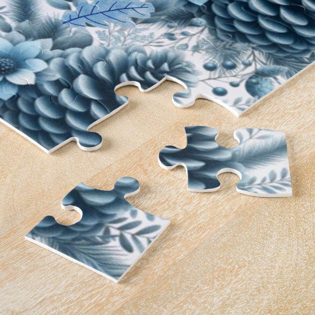 Puzzle Joyeux Noël Cônes de pin bleus  (Côté)