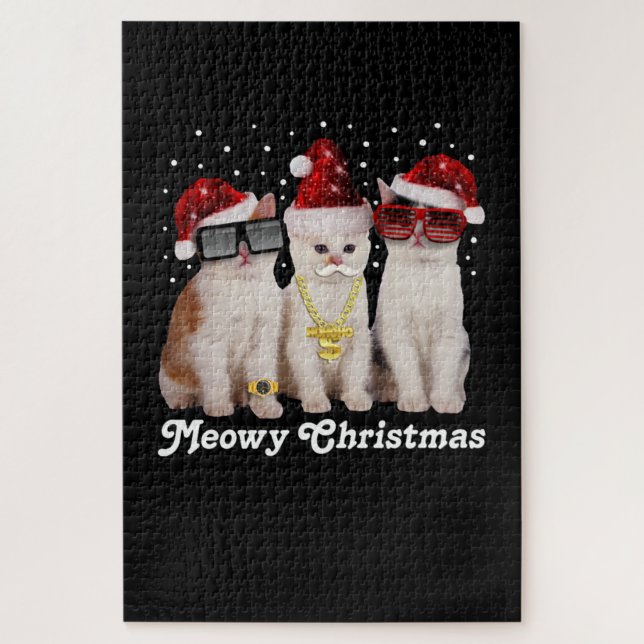 Puzzle Joyeux Noël | Cute Chat avec Père Noël (Vertical)