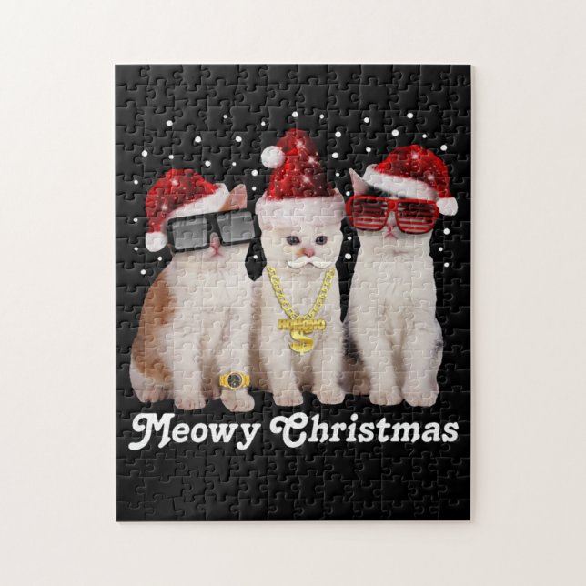 Puzzle Joyeux Noël | Cute Chat avec Père Noël (Vertical)
