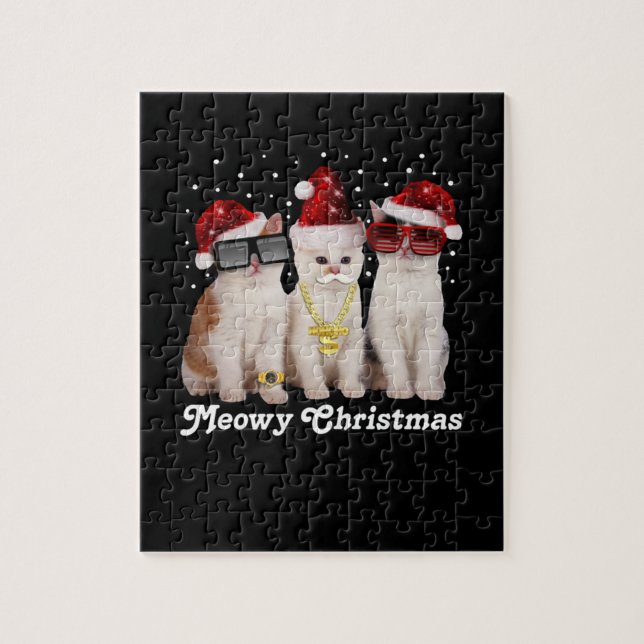 Puzzle Joyeux Noël | Cute Chat avec Père Noël (Vertical)