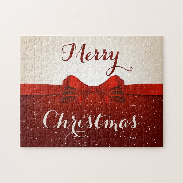 Puzzle Joyeux Noël Fente de neige et de ruban rouge (Horizontal)