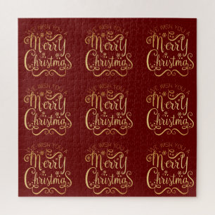 Puzzle Joyeux Noël Gold Typographie Rouge Élégant
