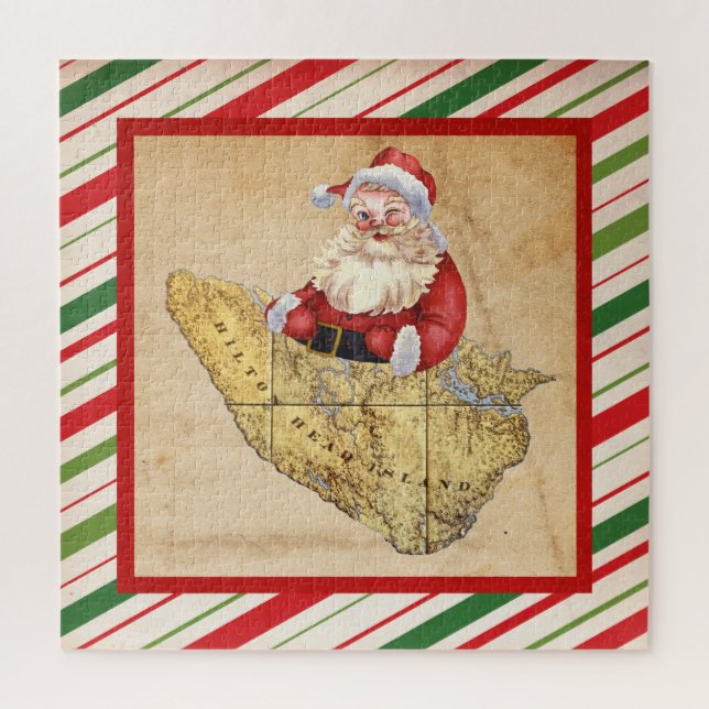 Puzzle Joyeux Noël Hilton Head Island Carte avec Père Noë (Vertical)