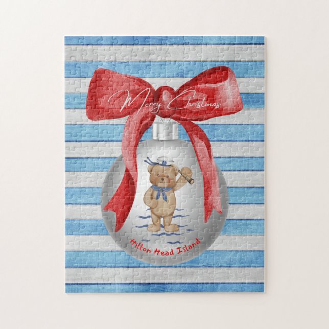 Puzzle Joyeux Noël Hilton Head Island Ours Ornement (Vertical)