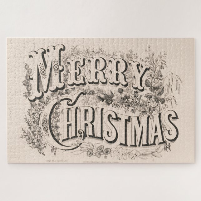 Puzzle Joyeux Noël, impression vintage Currier & Ives (Horizontal)