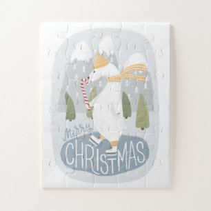 Puzzle Joyeux Noël. Joli ours polaire. Animal drôle