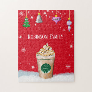 Puzzle Joyeux Noël Latte Avec Nom d'Ornement Vintage