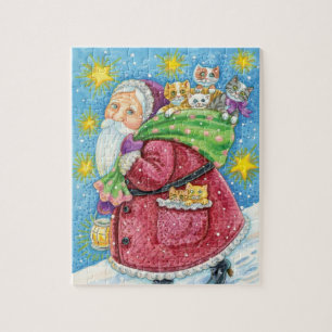 Puzzle Joyeux Noël, le Père Noël avec des chatons et des 