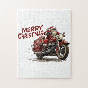 Puzzle Joyeux Noël Père Noël à moto vintage
