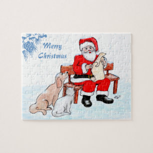 Puzzle Joyeux Noël - Père Noël avec chat et chien
