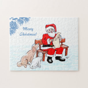 Puzzle Joyeux Noël - Père Noël avec chat et chien