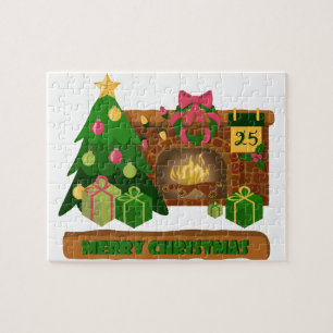 Puzzle Joyeux Noël près de la cheminée bonfire xmas arbre