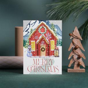 Puzzle Joyeux Noël Rouge Country House Mountain neige