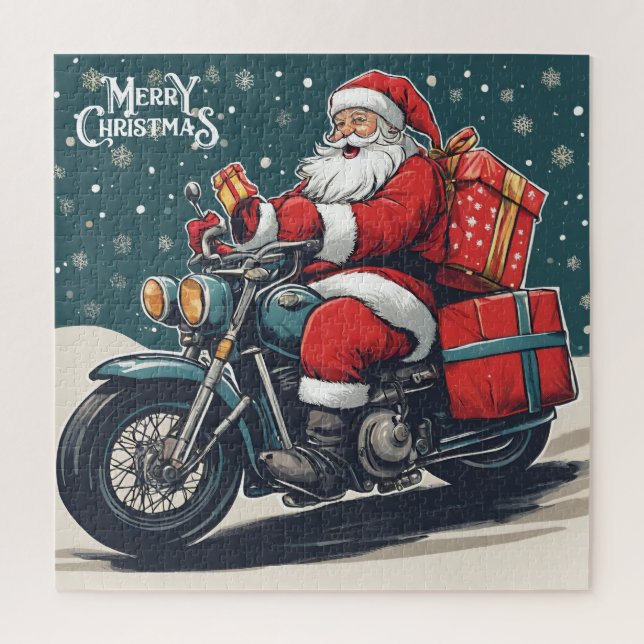 Puzzle Joyeux Noël Vintage Père Noël sur moto (Vertical)