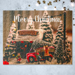 Puzzle Joyeux Noël Vintage Tree Store Camion rouge<br><div class="desc">Customisez le texte, et créez facilement votre puzzle de Noël personnalisé. Cliquez sur MODIFIER LA CONCEPTION, puis sélectionnez TEXTE pour modifier la taille ou la couleur du texte. Vous pouvez TRANSFÉRER ce DESIGN à d'autres produits Zazzle et l'ajuster à la plupart des articles Zazzle. Les conceptions Studio standard sont faites...</div>