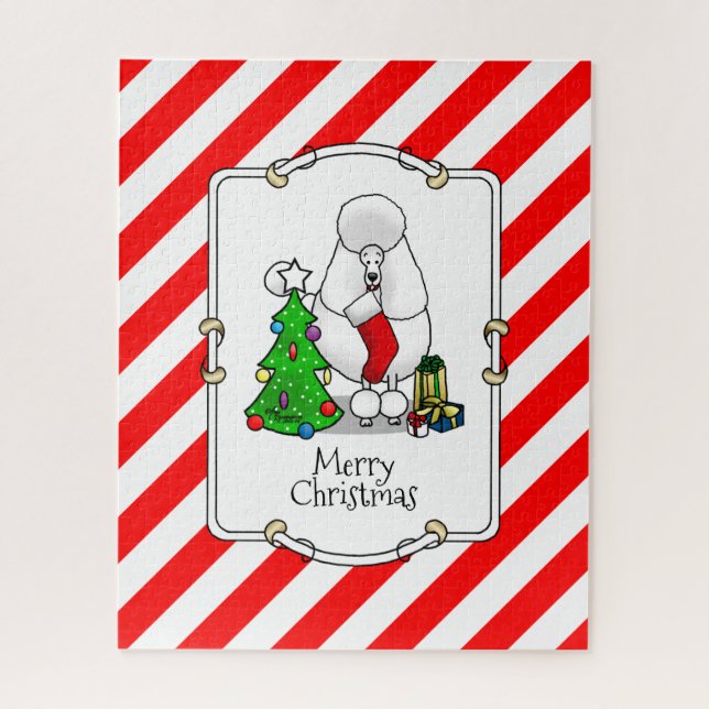 Puzzle Joyeux sapin de Noël 2 caniche (blanc) chien migno (Vertical)
