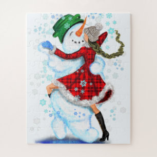 Puzzle Joyeux Snowman et Fille Dance Tango fête de Noël