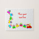 Puzzle Joyeux Train pour enfants<br><div class="desc">Train plein d'enfants heureux. Grand espace de copie. Parfait comme carte de voeux ou invitation aux fêtes et anniversaires. Le bonheur,  l'amitié,  le concept de joie.</div>