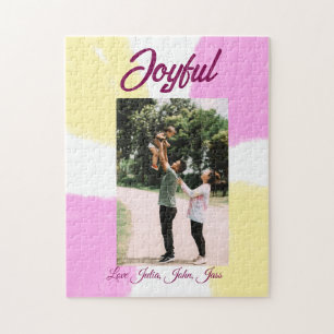 Puzzle Joyeux vacances rose jaune photo famille retro deu