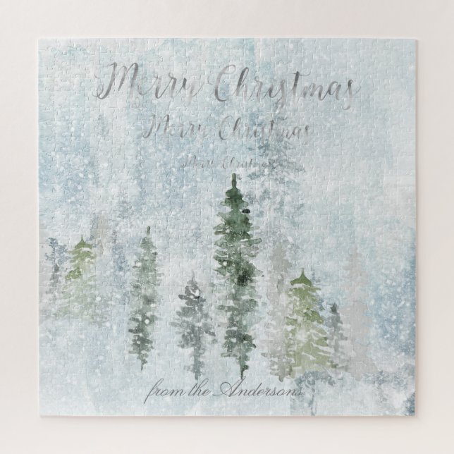 Puzzle Joyeux voeux de Noël Tempête d'hiver Pines (Vertical)