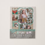 Puzzle Joyeux voeux Noël 6 Photo personnalisée Collage<br><div class="desc">Souhaits Joyeux Moderne & Chic Noël 6 Photo personnalisée Puzzle. Avec des polices modernes amusantes, des feuilles d'or Rose Faux et des bordures de Parties scintillant Turquoises, un arrière - plan de flocon de neige roux, avec base de treillis en or gris et rose ! Remplacez par vos photos et...</div>