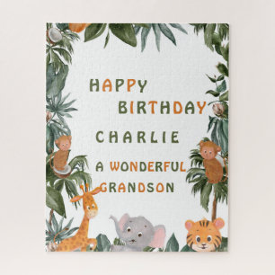 Puzzle Jungle Animals Tropical Leaves Happy Birthday