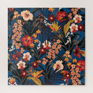 Puzzle Jungle Chic : Bleu foncé Exotique.