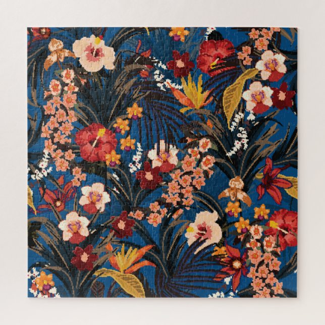Puzzle Jungle Chic : Bleu foncé Exotique. (Vertical)