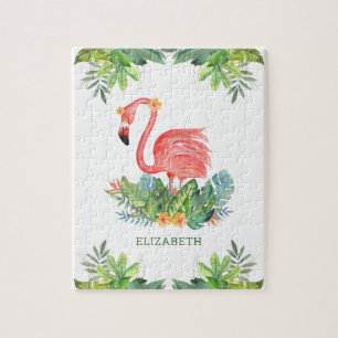 Puzzle Jungle Tropical Rustique Floral Flamant Nom Mignon