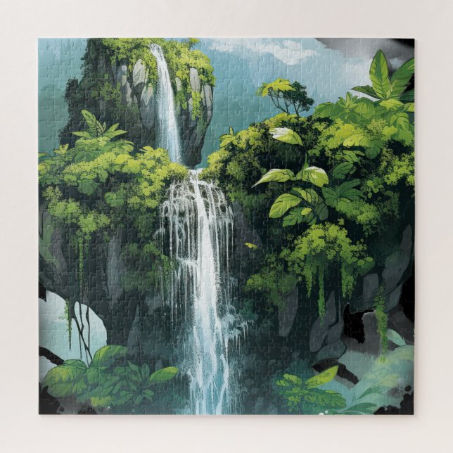Puzzle Jungle tropicale avec cascade (Vertical)