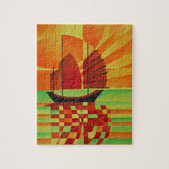 Puzzle Junk on Sea of Green Cubist Abstrait (Vertical)