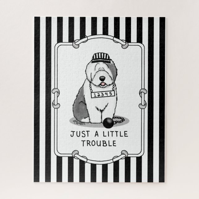 Puzzle Just a Little Trouble Old English Sheepdog Gray 1 (Vertical)