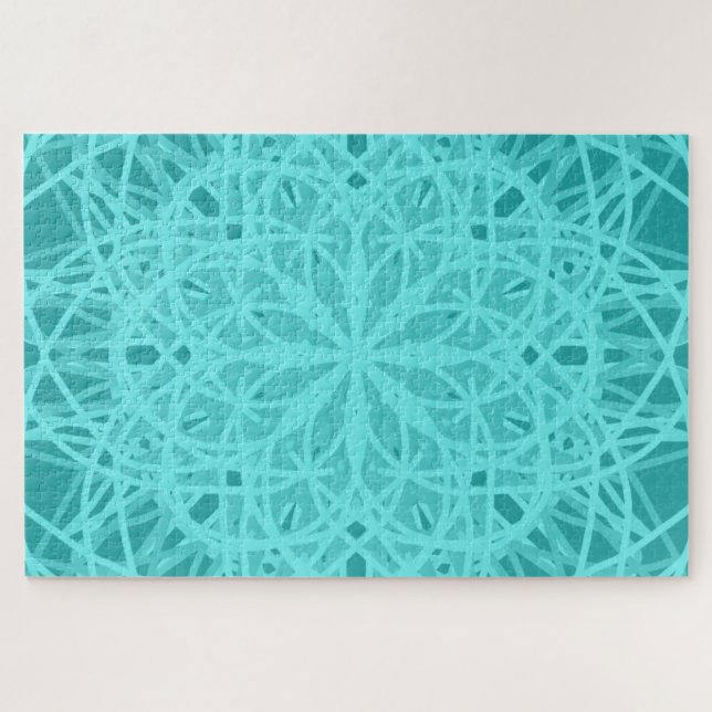 Puzzle Kaleidoscope Mandala Art Energy Flower Turquoise (Horizontal)