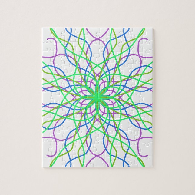 Puzzle Kaléidoscope Star, White Green Blue Purple (Vertical)