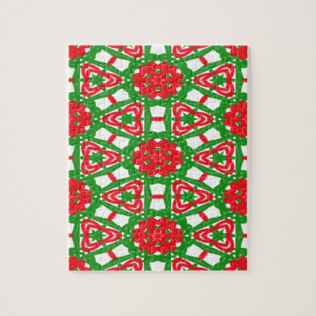 Puzzle Kaleidoscopes rouges, blancs et verts (Vertical)