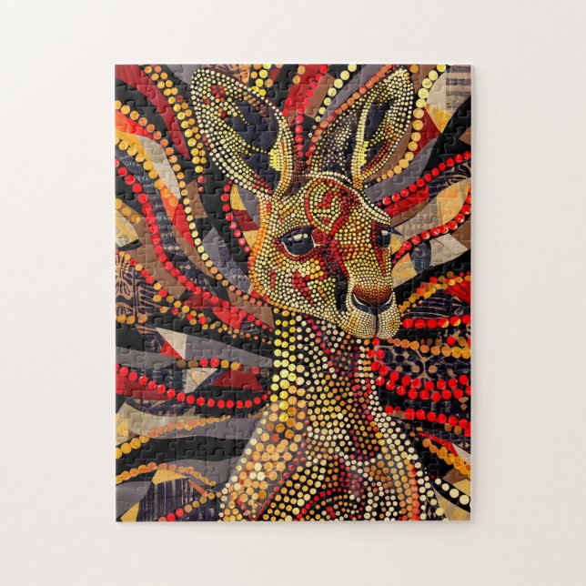 Puzzle Kangaroo rouge en style Art aborigène (Vertical)