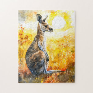 Puzzle Kangourou à l'aquarelle au coucher du soleil