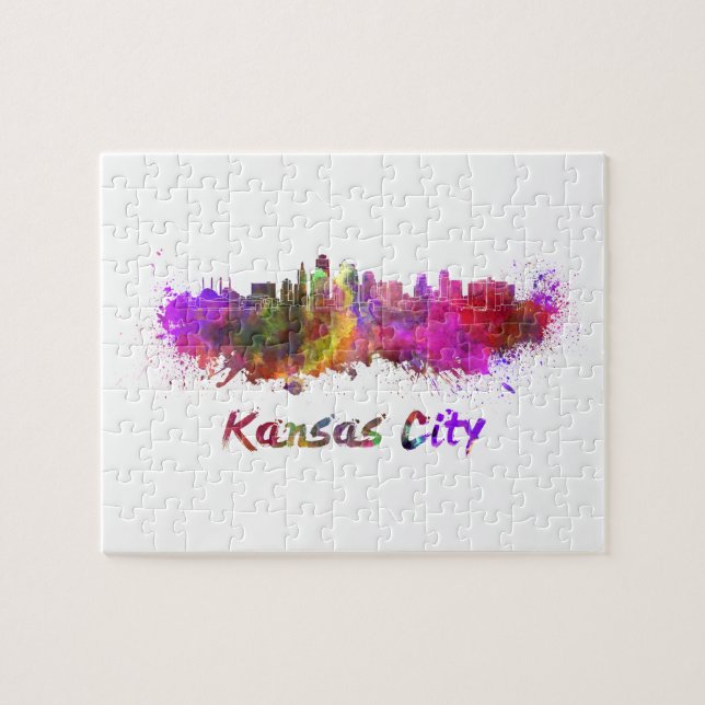Puzzle Kansas City skyline in watercolor (Horizontal)
