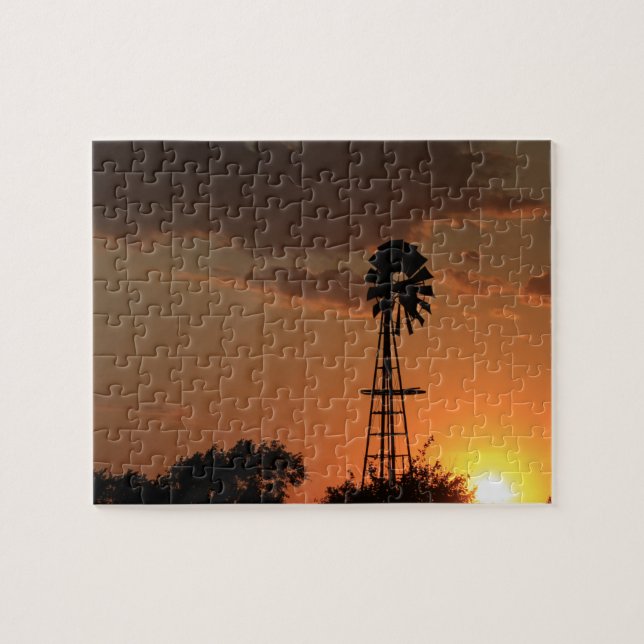 Puzzle Kansas Coucher de soleil avec ferme Silhouette de  (Horizontal)