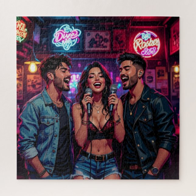 Puzzle Karaoke dans une bande dessinée de bar (Vertical)